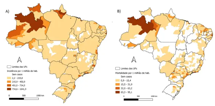 Mapas de incidência de covid-19 por município