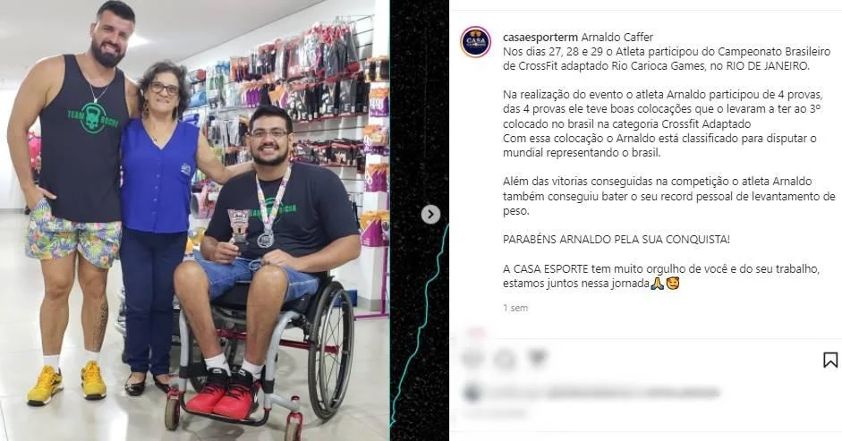 Atleta rolimourense fica em 3º colocado no Campeonato Brasileiro de CrossFit adaptado Rio Carioca Games