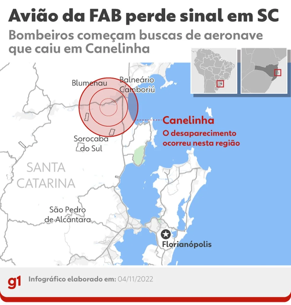 Avião da FAB perde sinal em SC — Foto: Arte g1