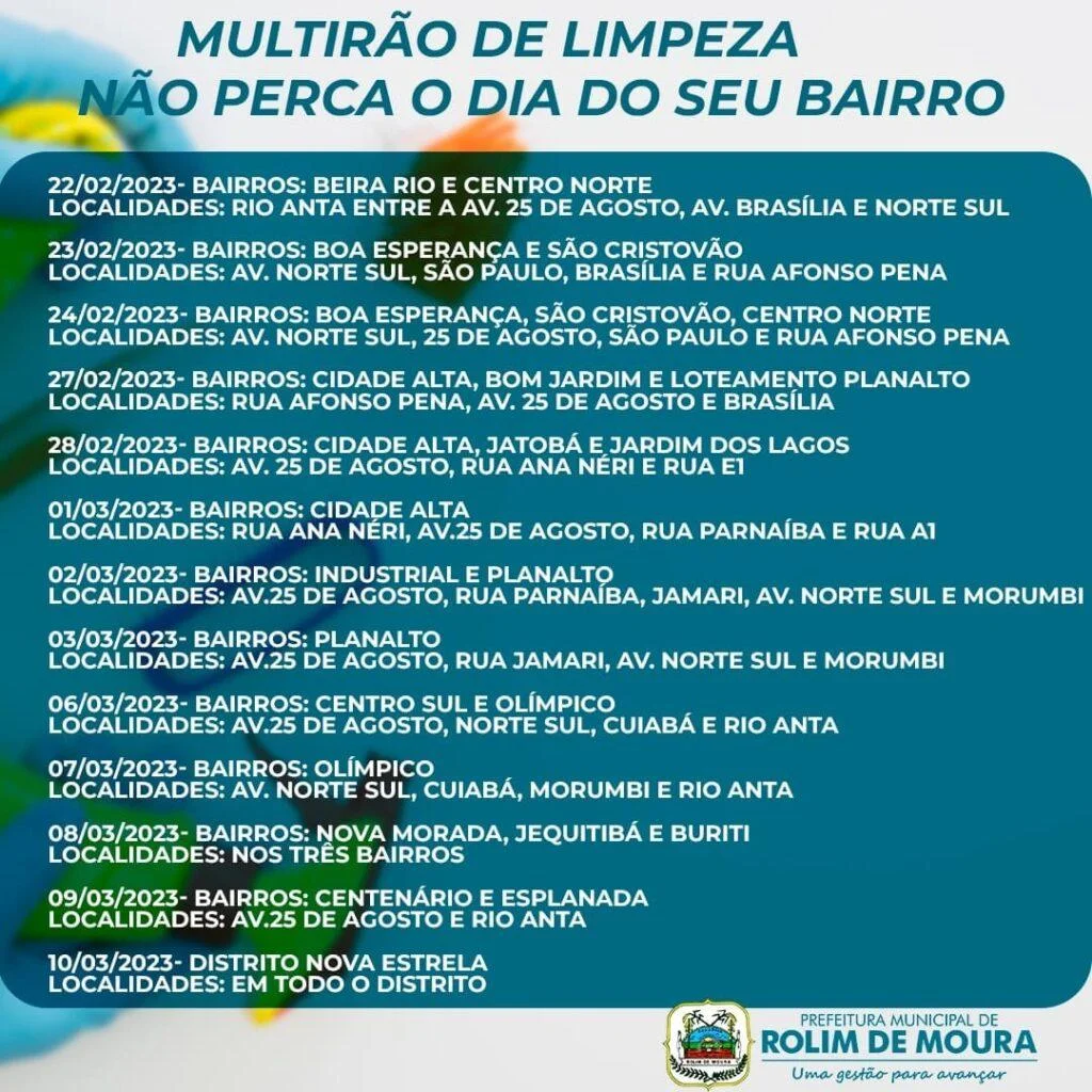 Prefeitura de Rolim de Moura inicia mutirão de limpeza contra o mosquito da dengue