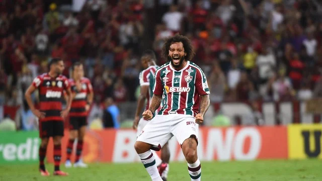 Marcelo comemora gol pelo Fluminense contra o Flamengo na final do Campeonato Carioca