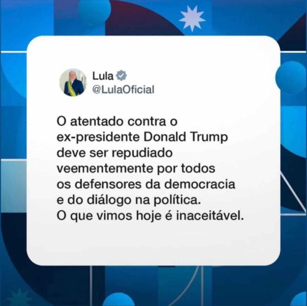 Lula sobre atentado contra Trump: "Deve ser repudiado veementemente por todos"  