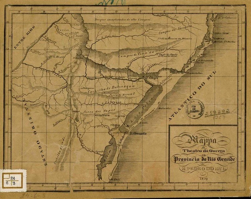 Mapa de 1839 mostra o espaço rio-grandense, palco da guerra