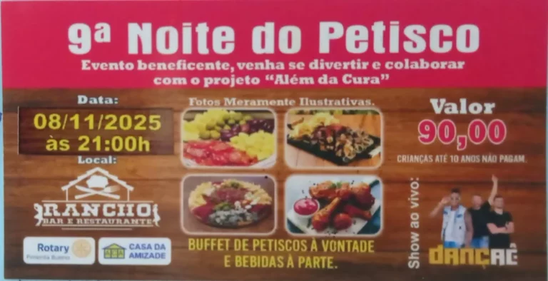 9ª Noite do Petisco será realizada neste sábado em Pimenta Bueno com show ao vivo e ação beneficente