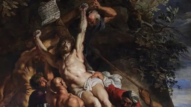 Obra de Jesus sendo erguido na cruz, de Rubens
