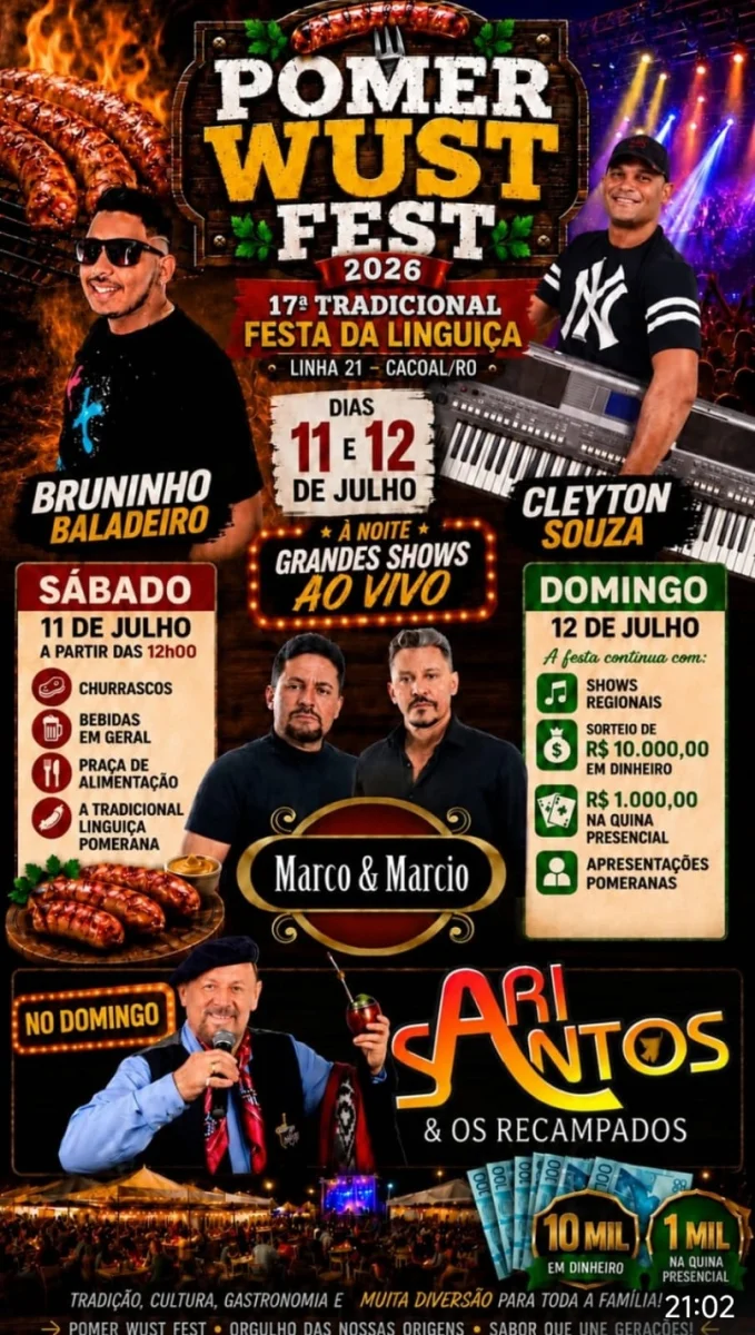 “Festa da Linguiça” vai contar com Ari Santos e os Recampados, outros shows, gastronomia e sorteios