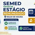 Semed de Rolim de Moura abre vagas para estágio remunerado em Pedagogia e Sistemas de Informação